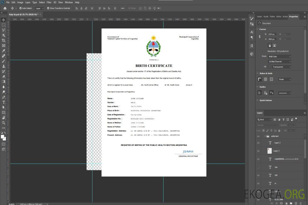Modèle Word et PDF d'acte de naissance en Argentine template